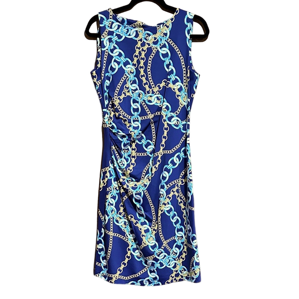 J.McLaughlin Sleeveless Sage Dress – Blue Chain Print – Size M – NWT